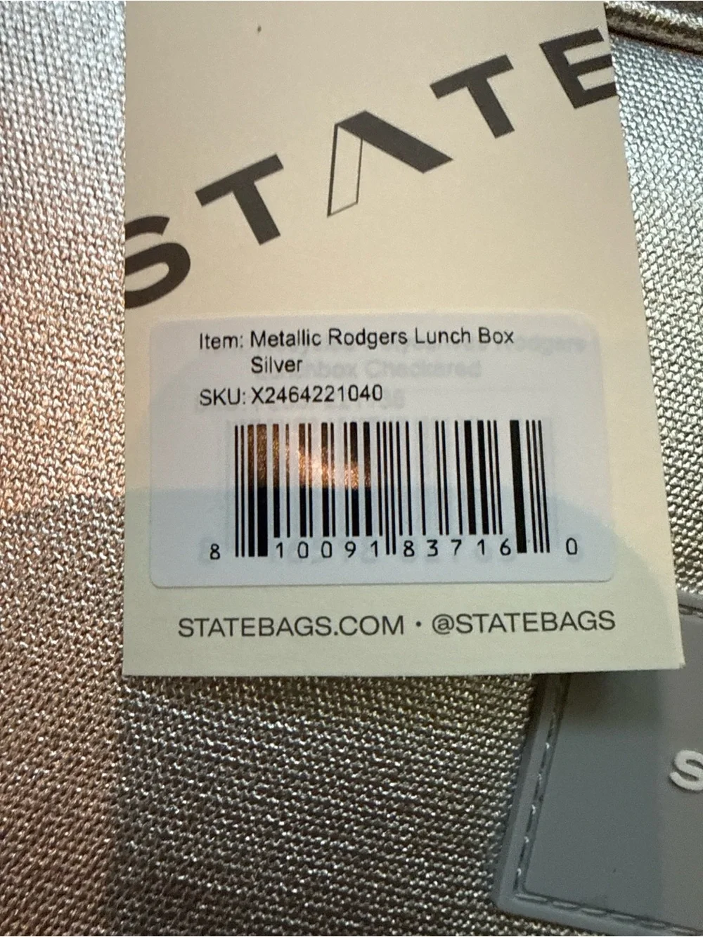 STATE Silver Metallic Rodgers Lunch Box NWT